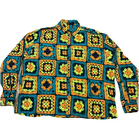 ASOS DESIGN Boxy Oversized Shirt Linen Blend W/ Crochet Print Men's Large - Picture 2 of 7